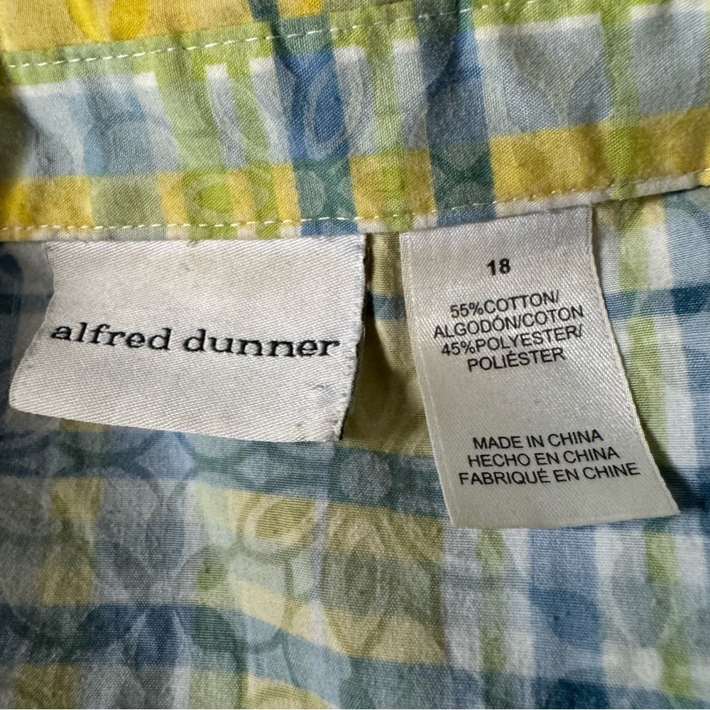 Alfred Dunner 18 1X Shirt Top Yellow Plaid Short Sleeve V Neck Button Up Cotton - Picture 5 of 6